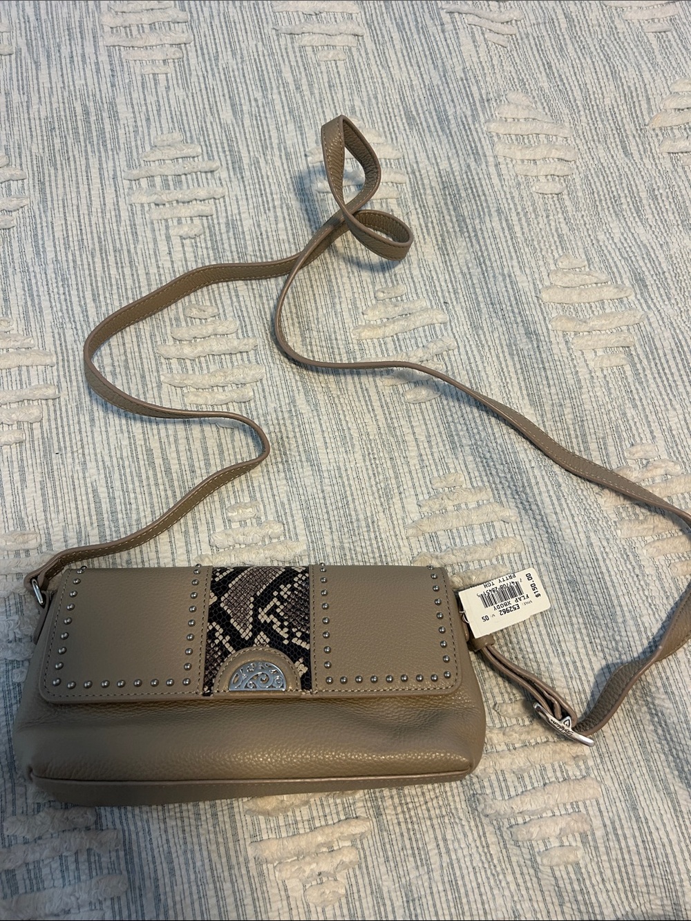 Brighton Taupe Crossbody with Snake-Print Accent